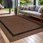 Beverly Rug Modern Bordered Indoor Outdoor Rug, Outside Carpet for Patio, Deck, Porch