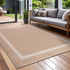 Beverly Rug Modern Bordered Indoor Outdoor Rug, Outside Carpet for Patio, Deck, Porch