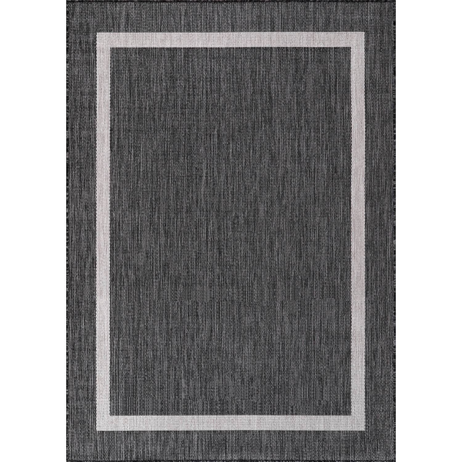 Beverly Rug Modern Bordered Indoor Outdoor Rug, Outside Carpet for Patio, Deck, Porch