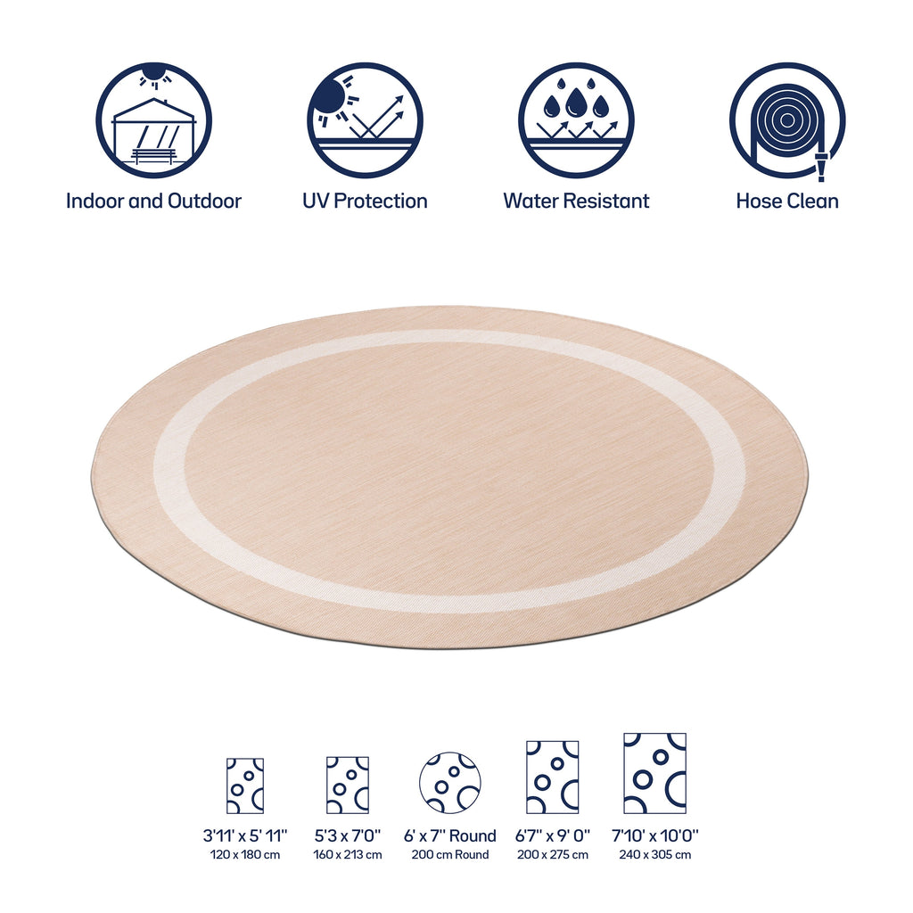 Beverly Rug Modern Bordered Indoor Outdoor Rug, Outside Carpet for Patio, Deck, Porch