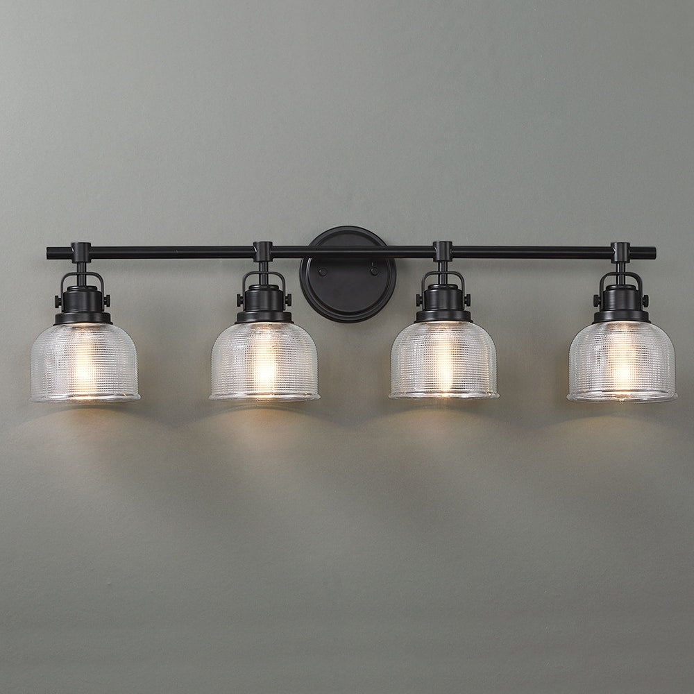 Black Bathroom Vanity Wall Light with Clear Prismatic Glass Shade