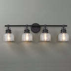 Black Bathroom Vanity Wall Light with Clear Prismatic Glass Shade