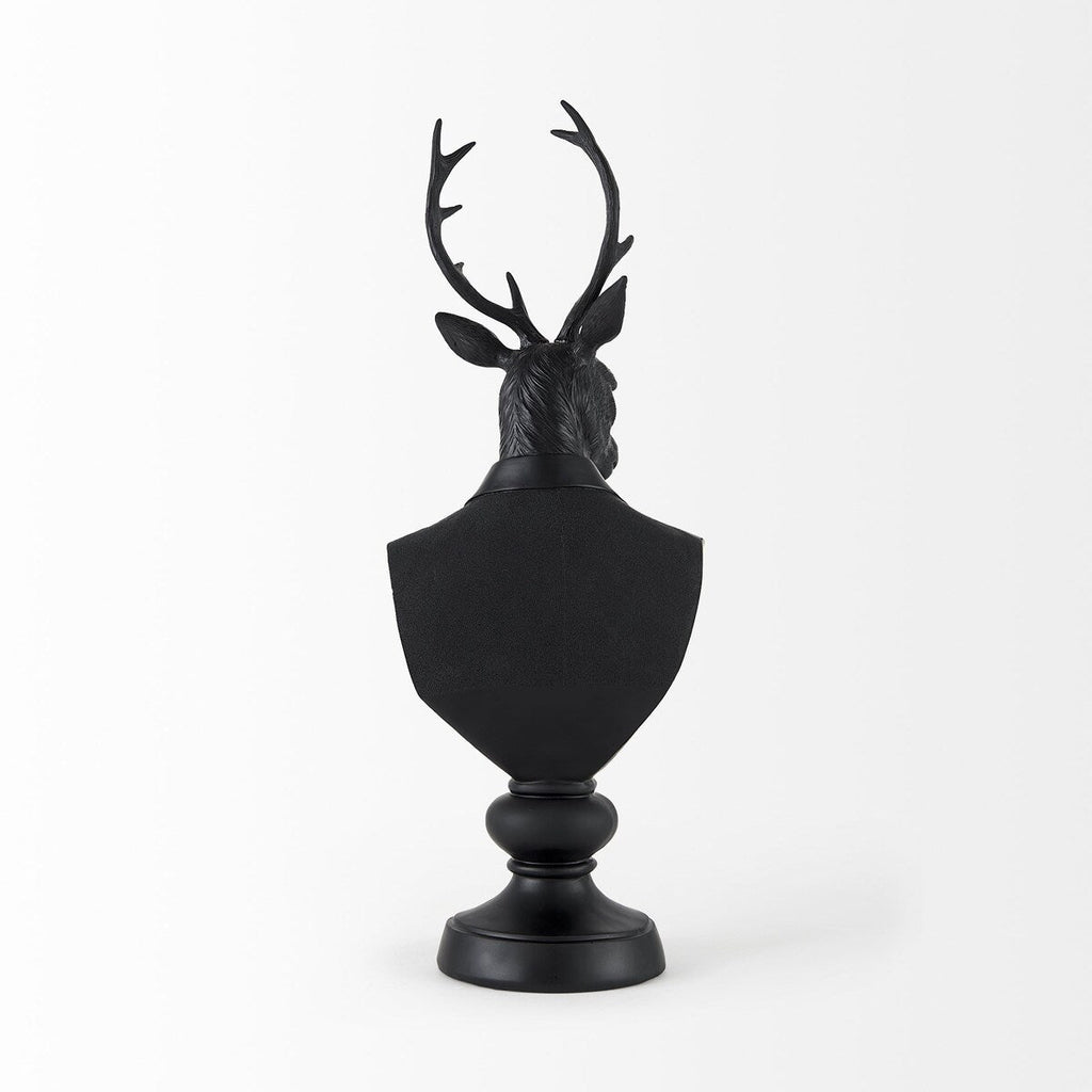 Sculpture de buste de cerf en résine noire - 6 L x 8 P x 23 H