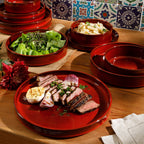Bloomhouse Santorini Mist 16 Piece Double Bowl Terracotta Reactive Glaze Plates and Bowls Dinnerware Set