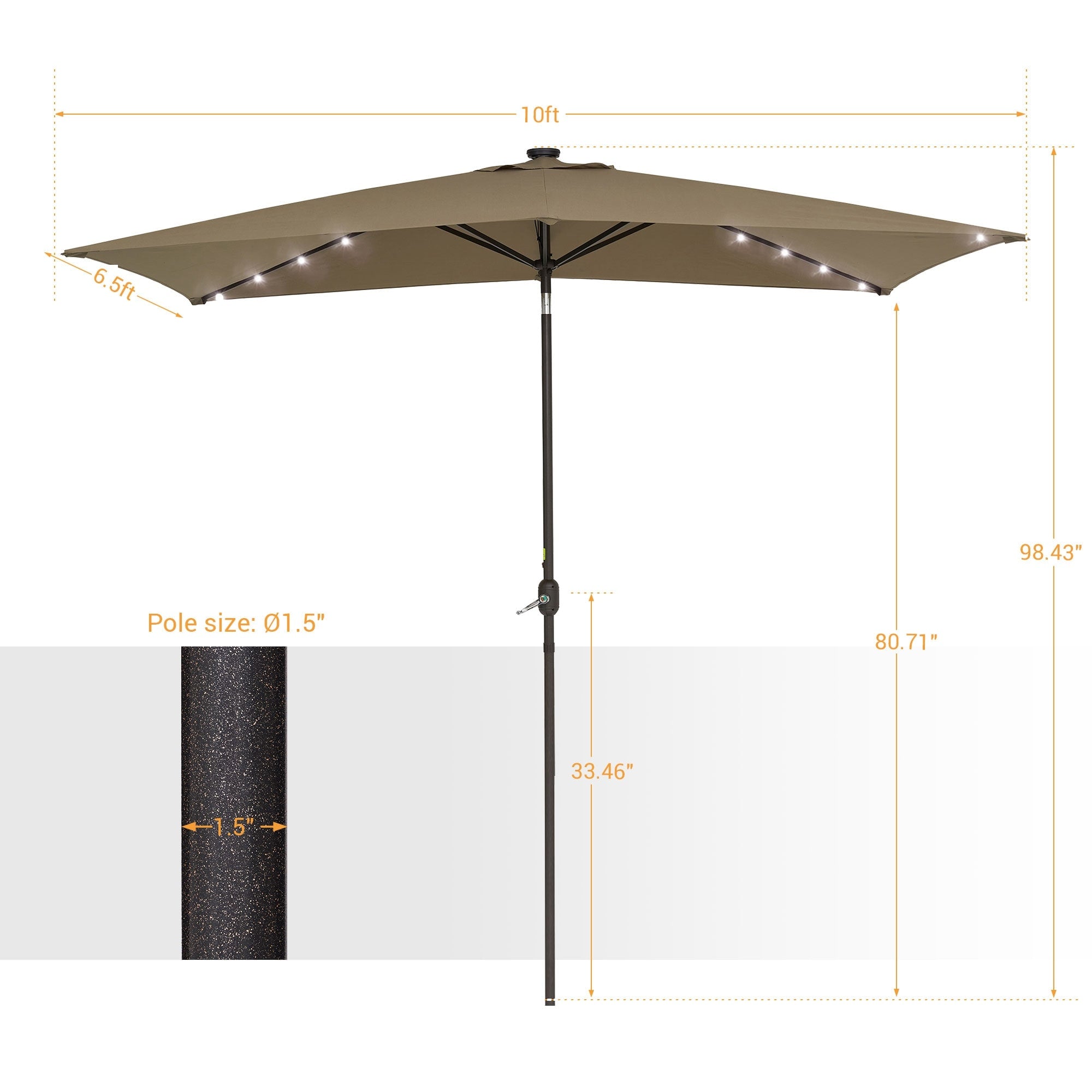 Bonosuki 10 x 6.5ft LED Patio Rectangular Umbrella Outdoor Market Umbrella Aluminium/Steel with Tilt and Crank
