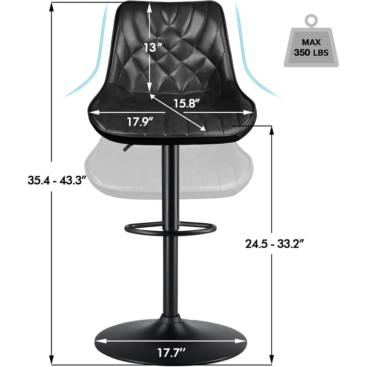 Bossin Adjustable Swivel Bar Stools with Backs – Counter Height