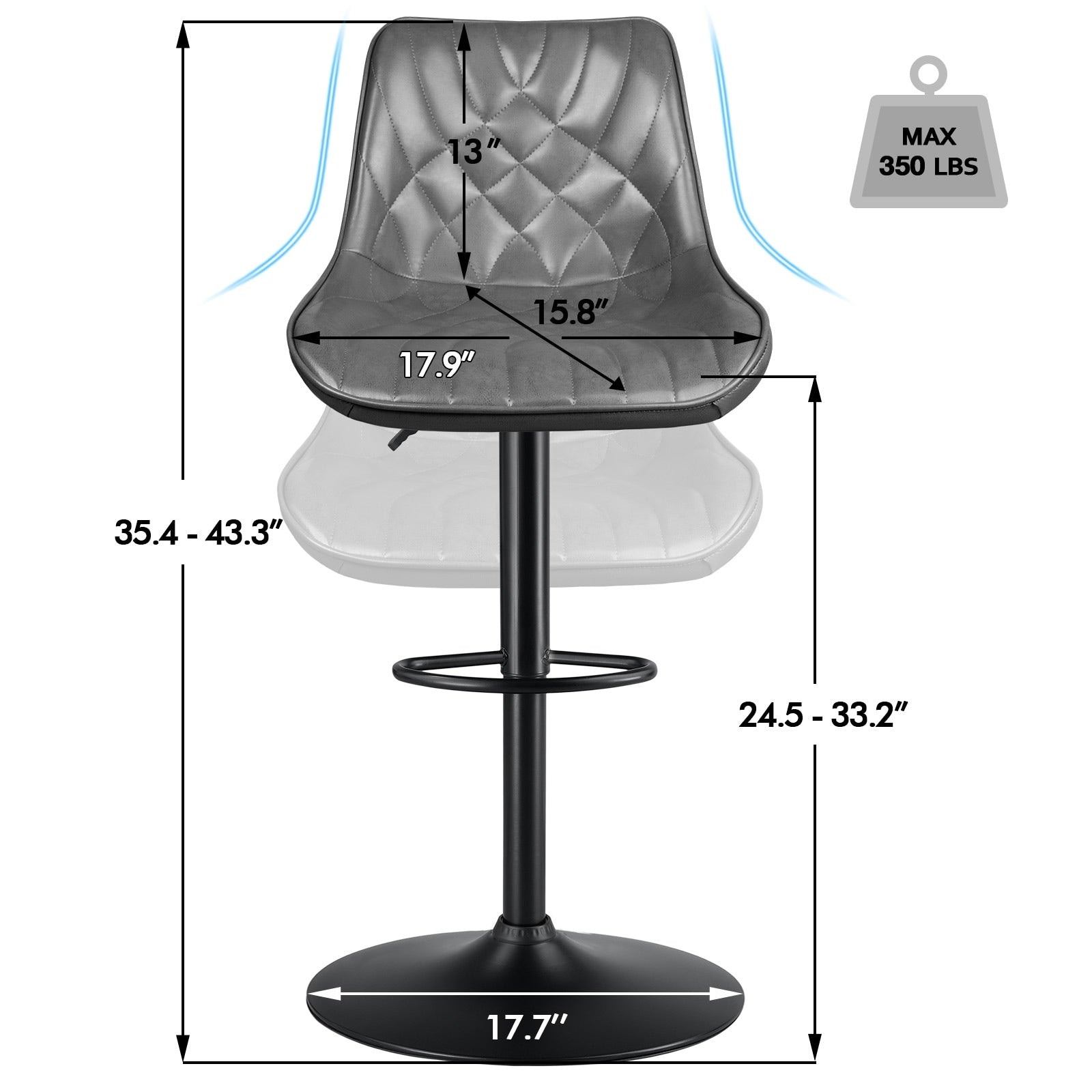 Bossin Adjustable Swivel Bar Stools with Backs – Counter Height