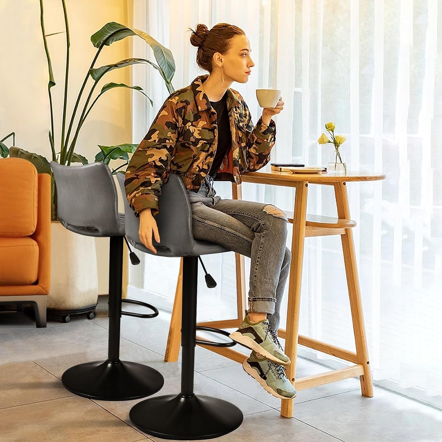 Bossin Adjustable Swivel Bar Stools with Backs – Counter Height