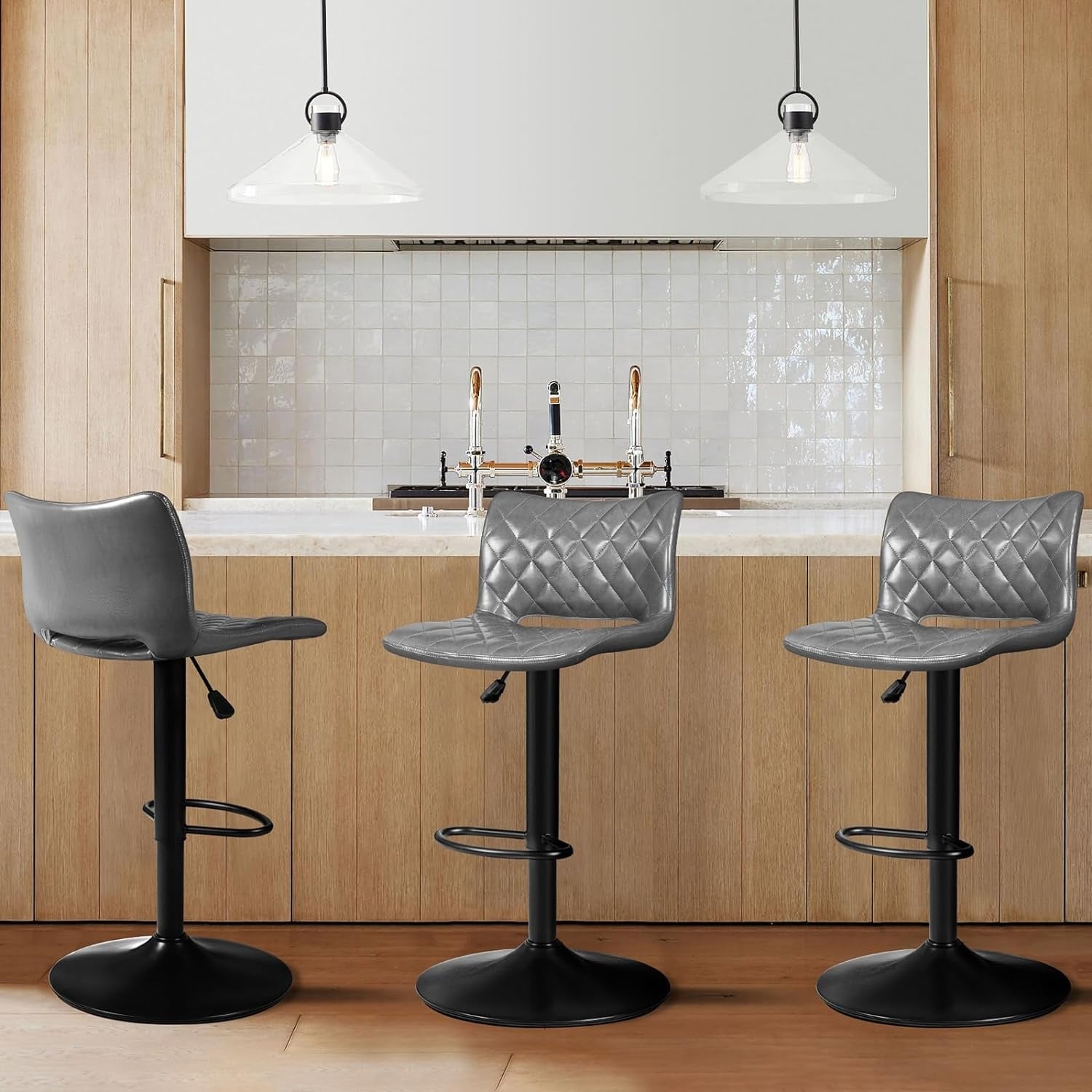 Bossin Adjustable Swivel Bar Stools with Backs – Counter Height