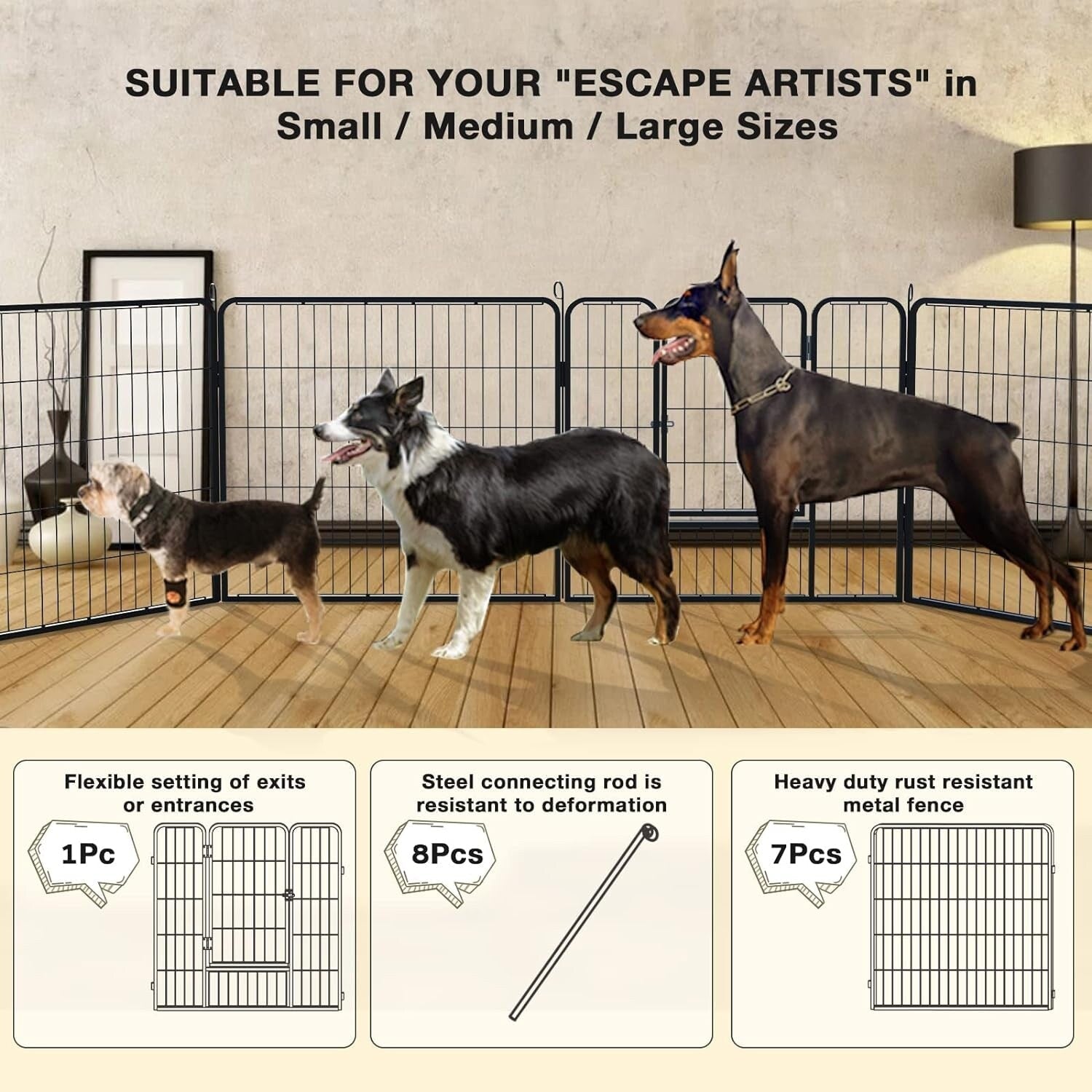 Bossin Dog Playpen Dog Kennel Pen Cage Dog Fence Exercise Pen with Doors 8/16/24 Panel