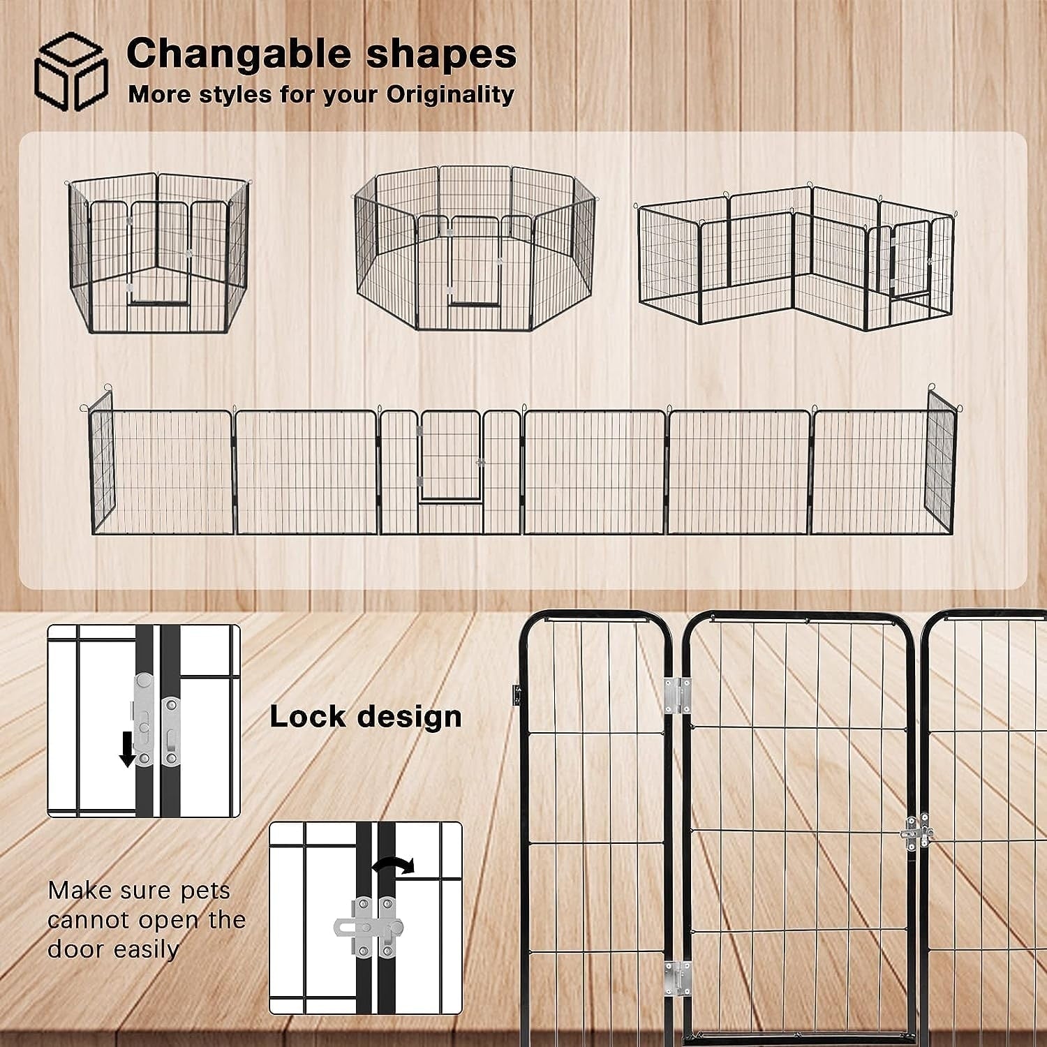 Bossin Dog Playpen Dog Kennel Pen Cage Dog Fence Exercise Pen with Doors 8/16/24 Panel