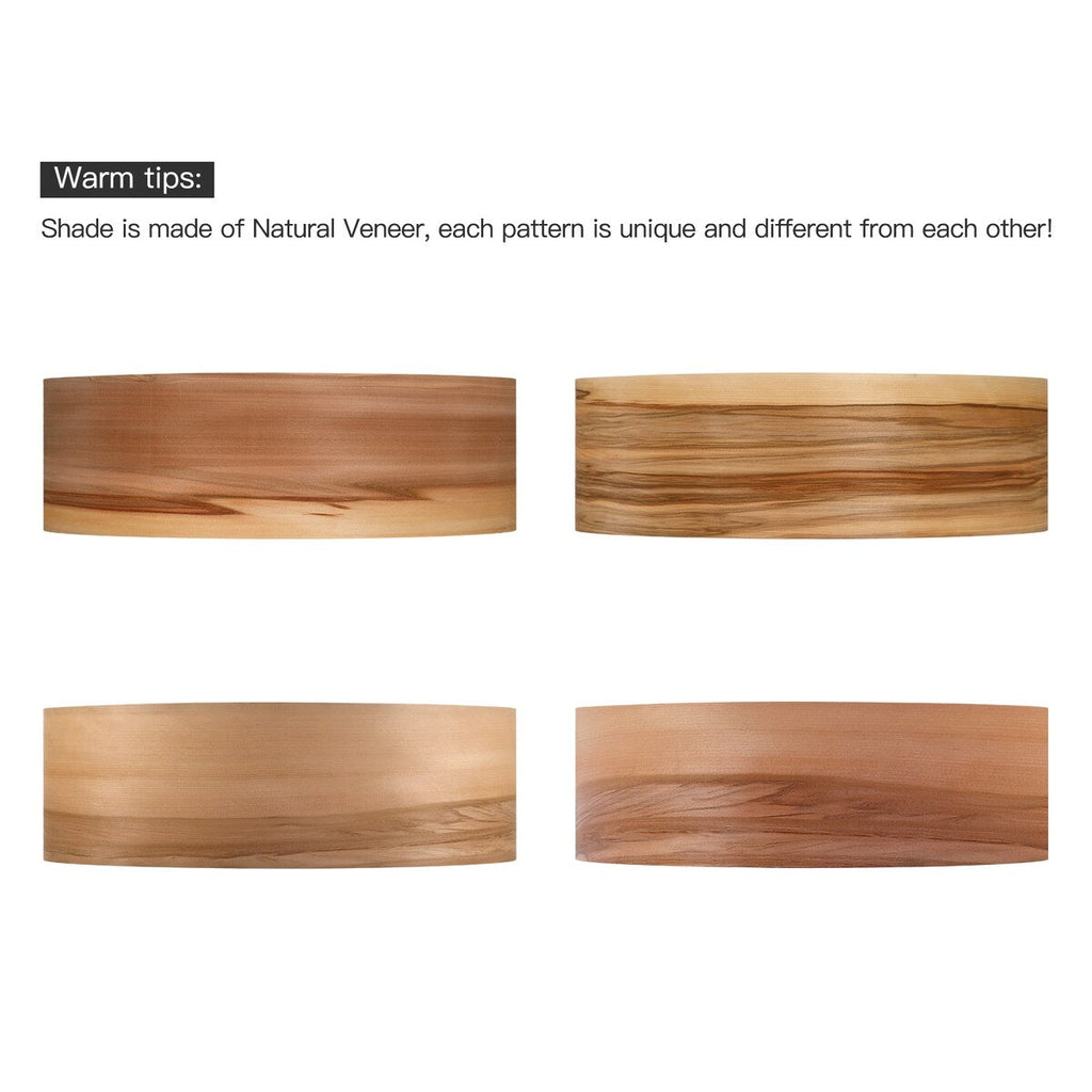 Lustre tambour Breaux à 4 lumières en placage de bois avec auvent noir - 22 po de largeur