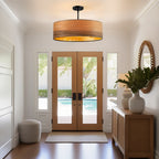 Lustre tambour Breaux à 4 lumières en placage de bois avec auvent noir - 22 po de largeur