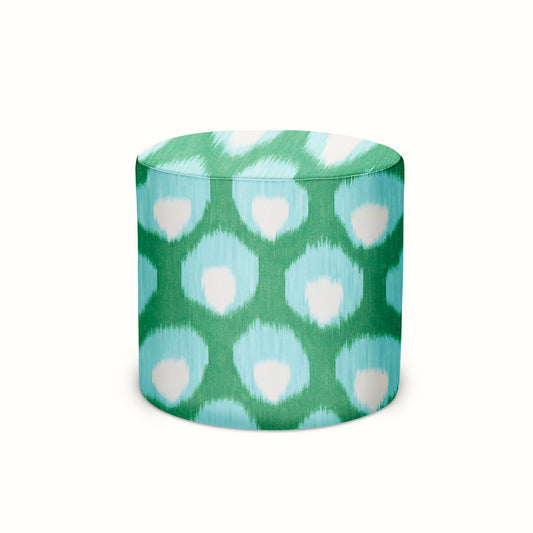 Pouf intérieur/extérieur en tissu Peter Dunham Textiles Bukhara vert/bleu