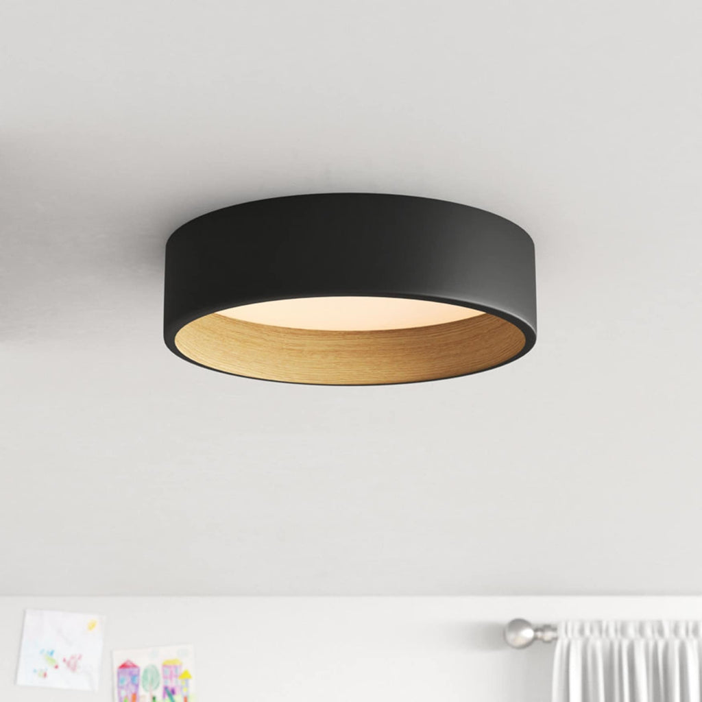 C Cattleya Black and Woodgrain 3CCT Integrated LED Flush Mount Ceiling Light