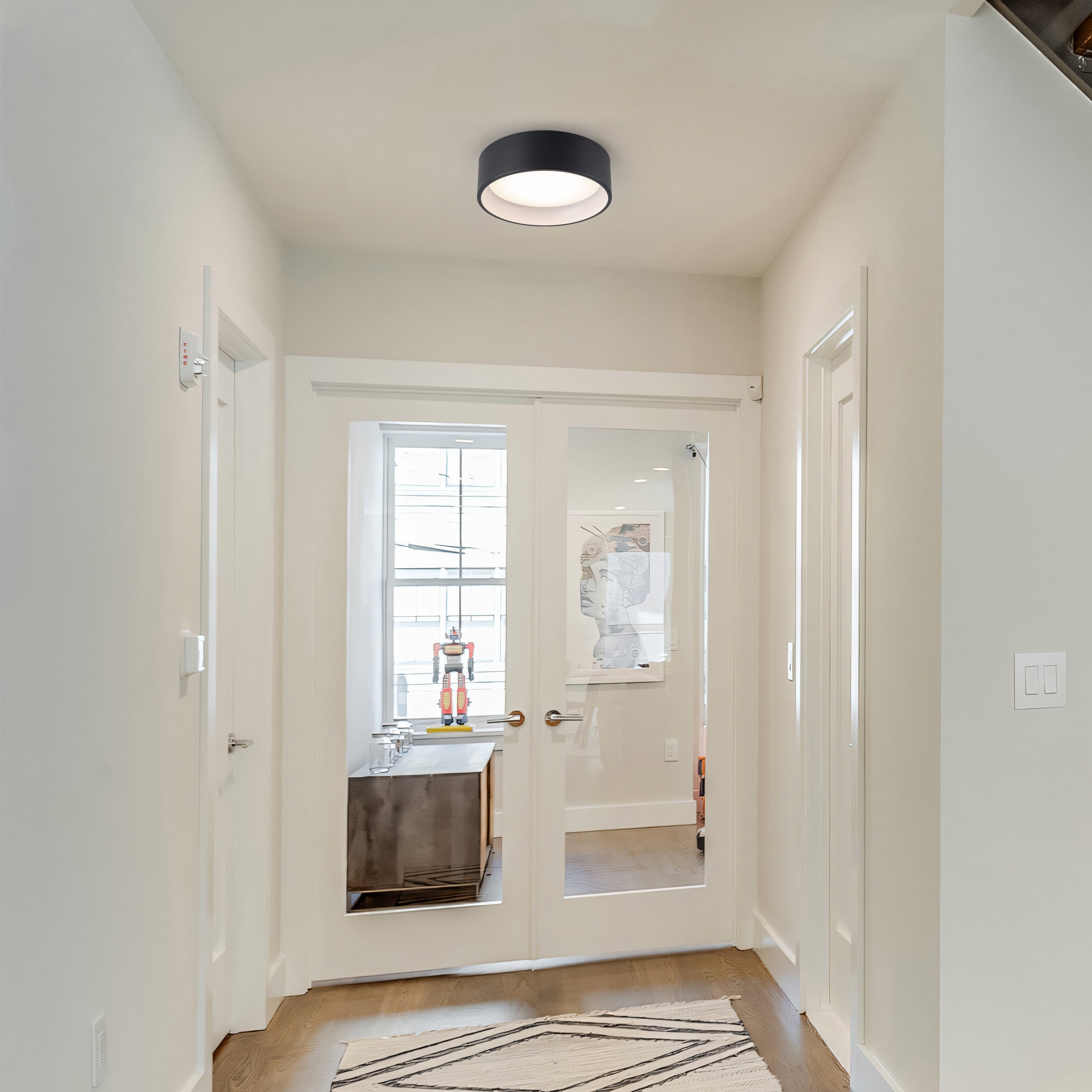 C Cattleya Black and Woodgrain 3CCT Integrated LED Flush Mount Ceiling Light