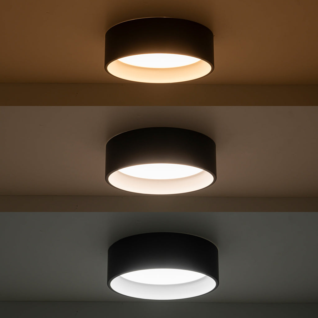 C Cattleya Black and Woodgrain 3CCT Integrated LED Flush Mount Ceiling Light