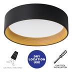 C Cattleya Black and Woodgrain 3CCT Integrated LED Flush Mount Ceiling Light