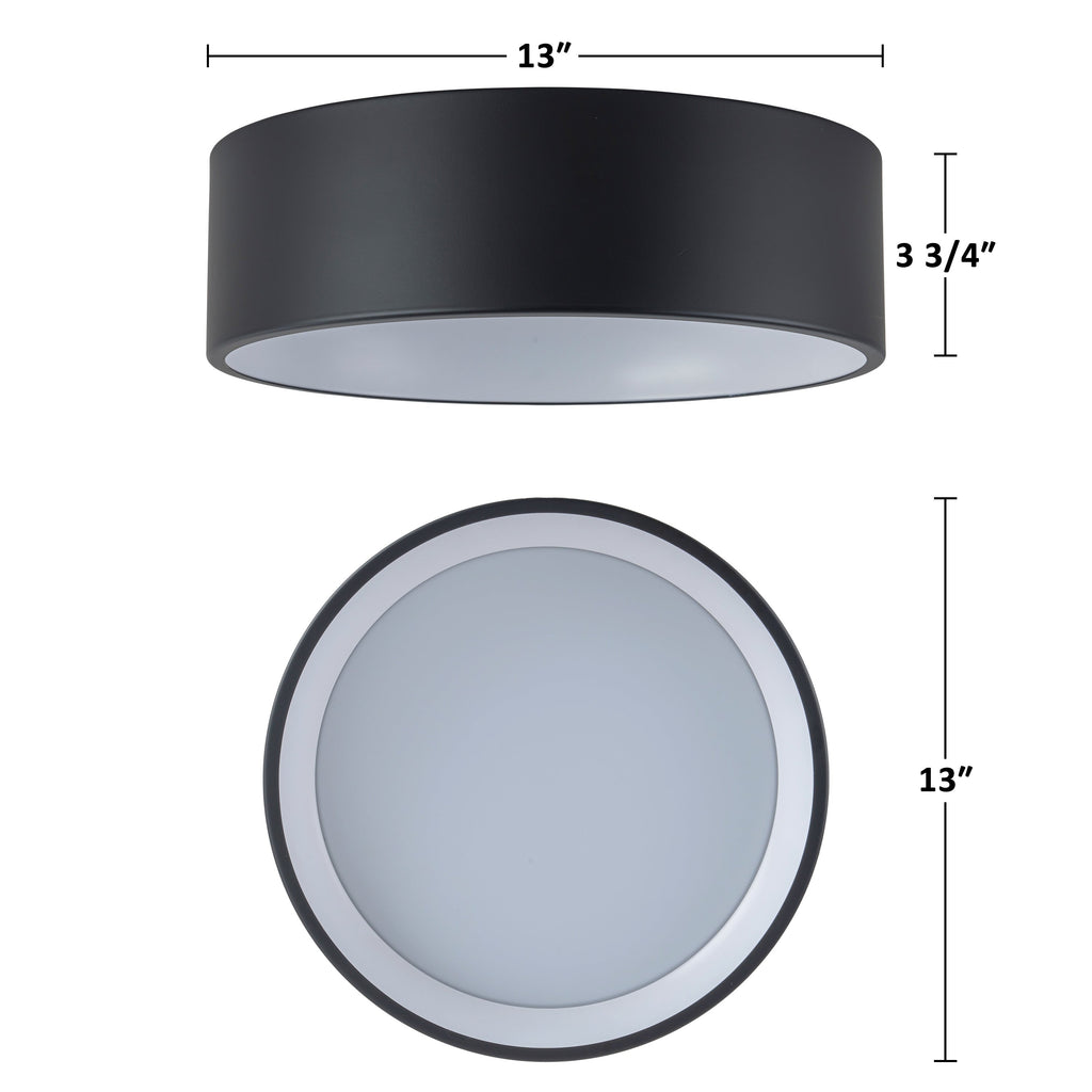 C Cattleya Black and Woodgrain 3CCT Integrated LED Flush Mount Ceiling Light