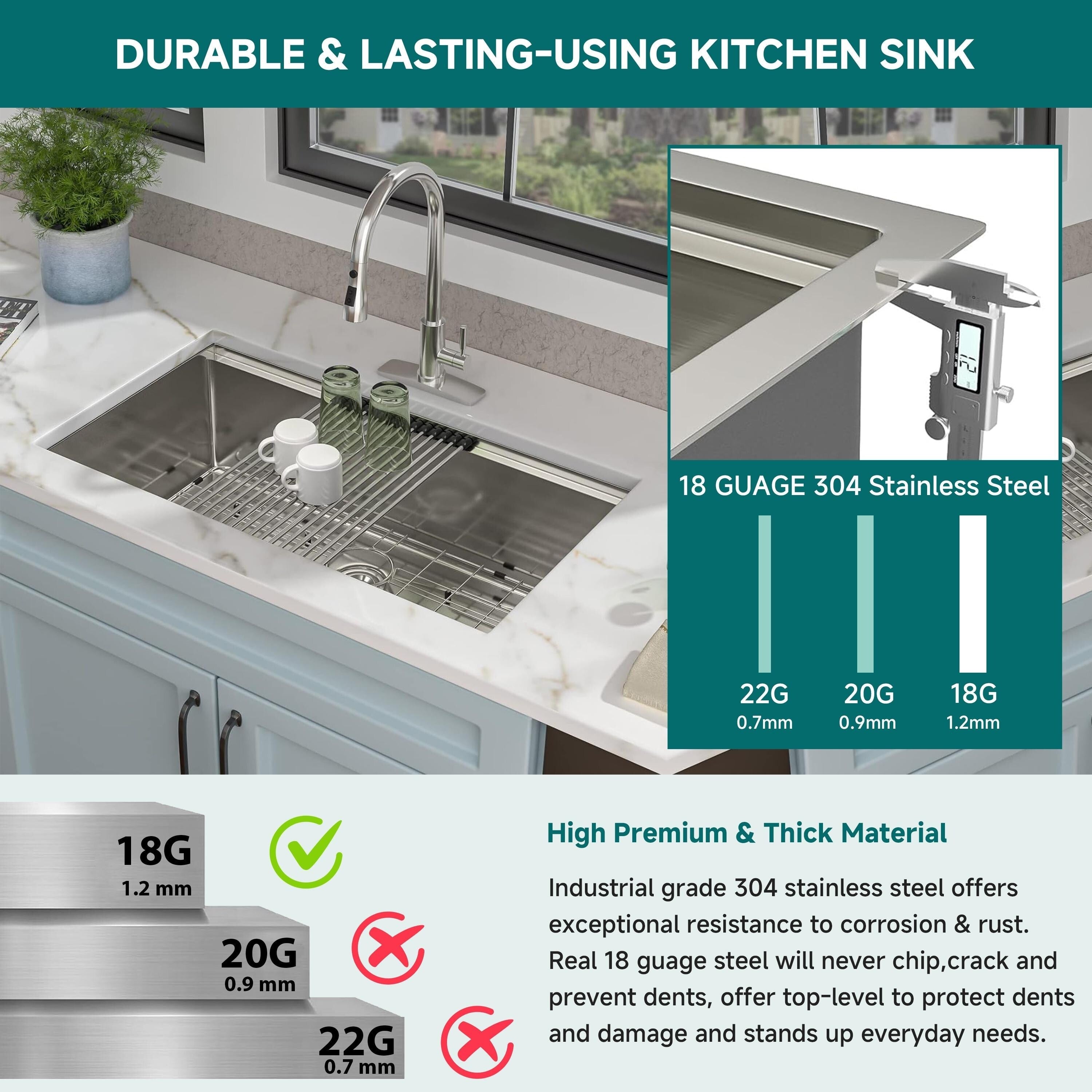 Évier de cuisine sous plan CB HOME 32 po, encastrable, noir/acier inoxydable, cuve simple avec accessoires