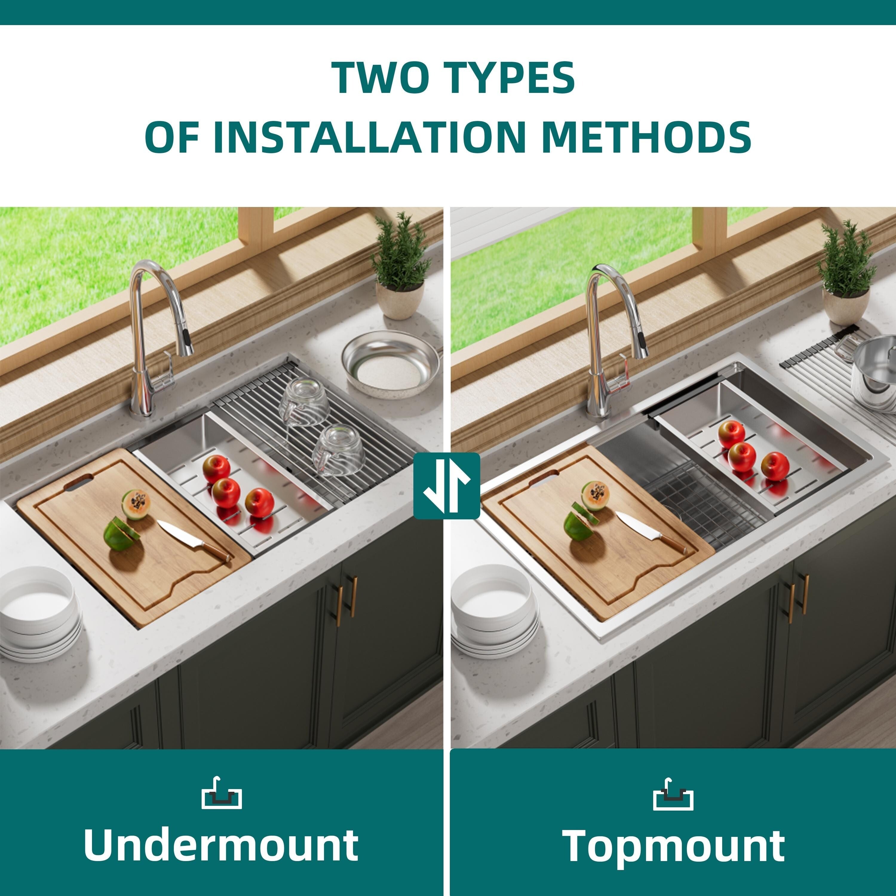 Évier de cuisine sous plan CB HOME 32 po, encastrable, noir/acier inoxydable, cuve simple avec accessoires