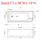 Baignoires autoportantes en acrylique CB HOME 59''/67'', baignoires simples contre le mur, trop-plein gauche/droite