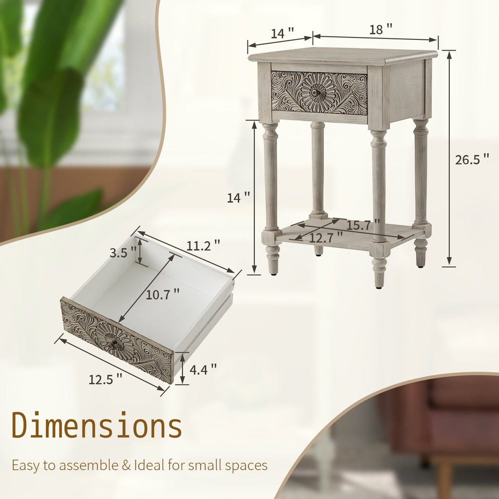 COSIEST Vintage Brown Pattern Solid Wood Nightstand with Drawers