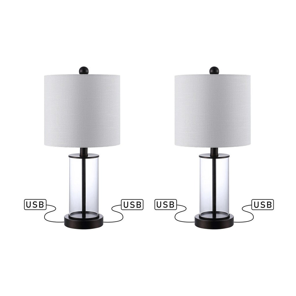 Lampe de table à LED Cabell 21 en verre, contemporaine et moderne, avec chargeur USB, bronze huilé (lot de 2) par JONATHAN Y