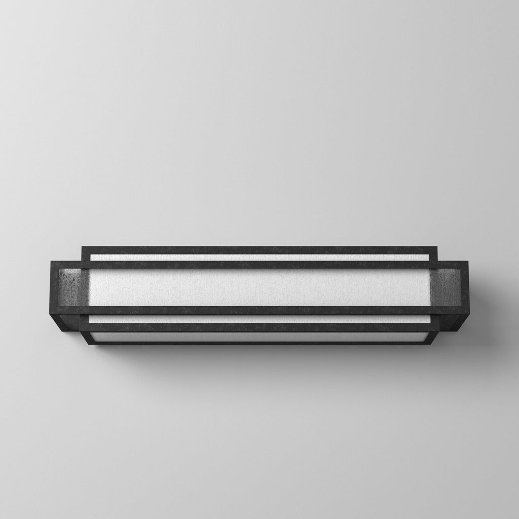 Barre de salle de bain carrée Lavery Camden, 3 lumières, en charbon de bois vieilli et verre grainé