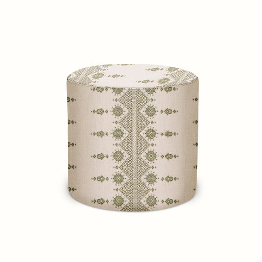 Pouf intérieur/extérieur en Peter Dunham Textiles Carmania Vert sur Naturel