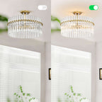 Plafonnier Casandra à 4 lumières en laiton brossé et cristal