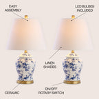 Lampe de table Choi 22 Chinoiserie, bleu/blanc (lot de 2) par JONATHAN Y