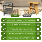 CoastalVogue, Étagère de douche d'angle en teck, Tabouret de douche pour se raser les jambes, Repose-pieds de douche, Tabouret de douche en teck, Tabouret de douche d'angle