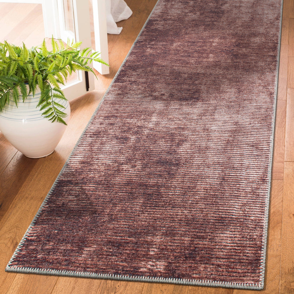 Contemporary Distressed Stripe Machine Washable Area Rug