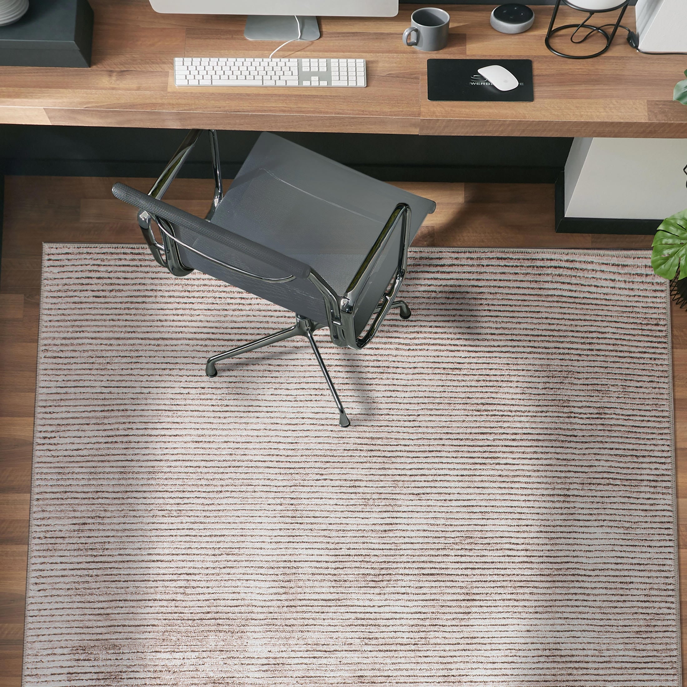 Contemporary Distressed Stripe Machine Washable Area Rug