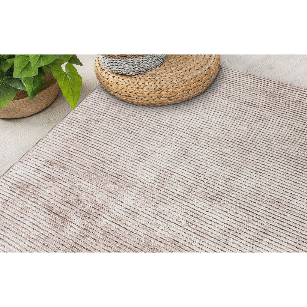 Contemporary Distressed Stripe Machine Washable Area Rug