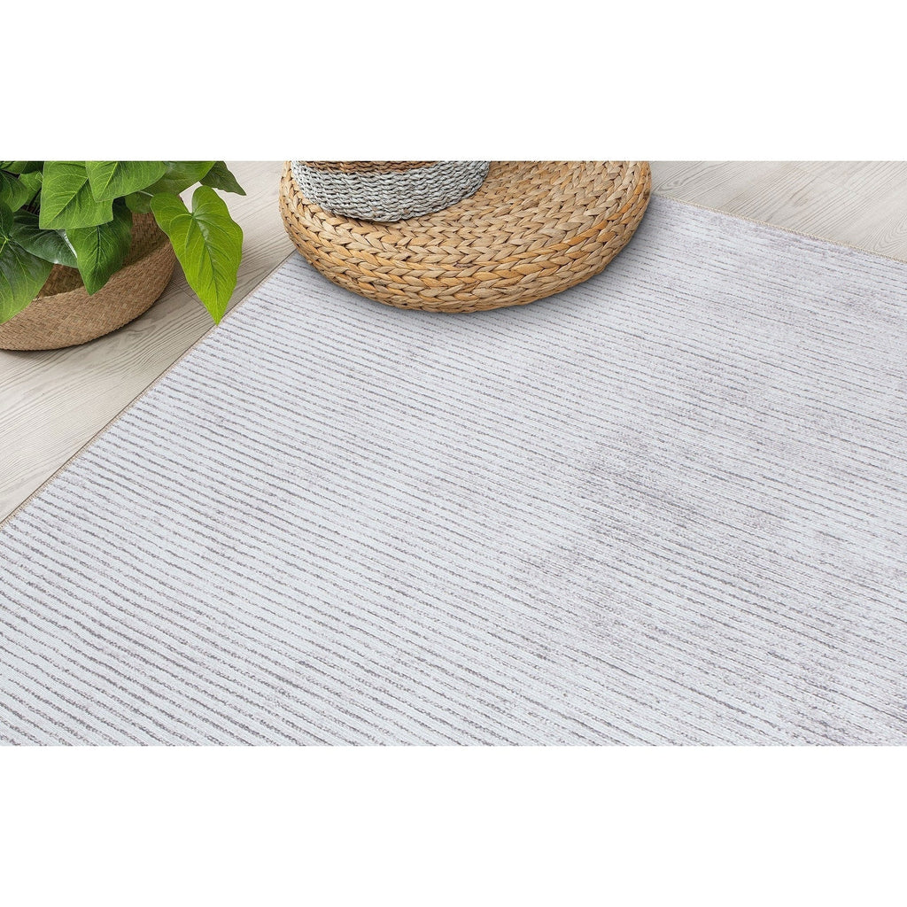 Contemporary Distressed Stripe Machine Washable Area Rug