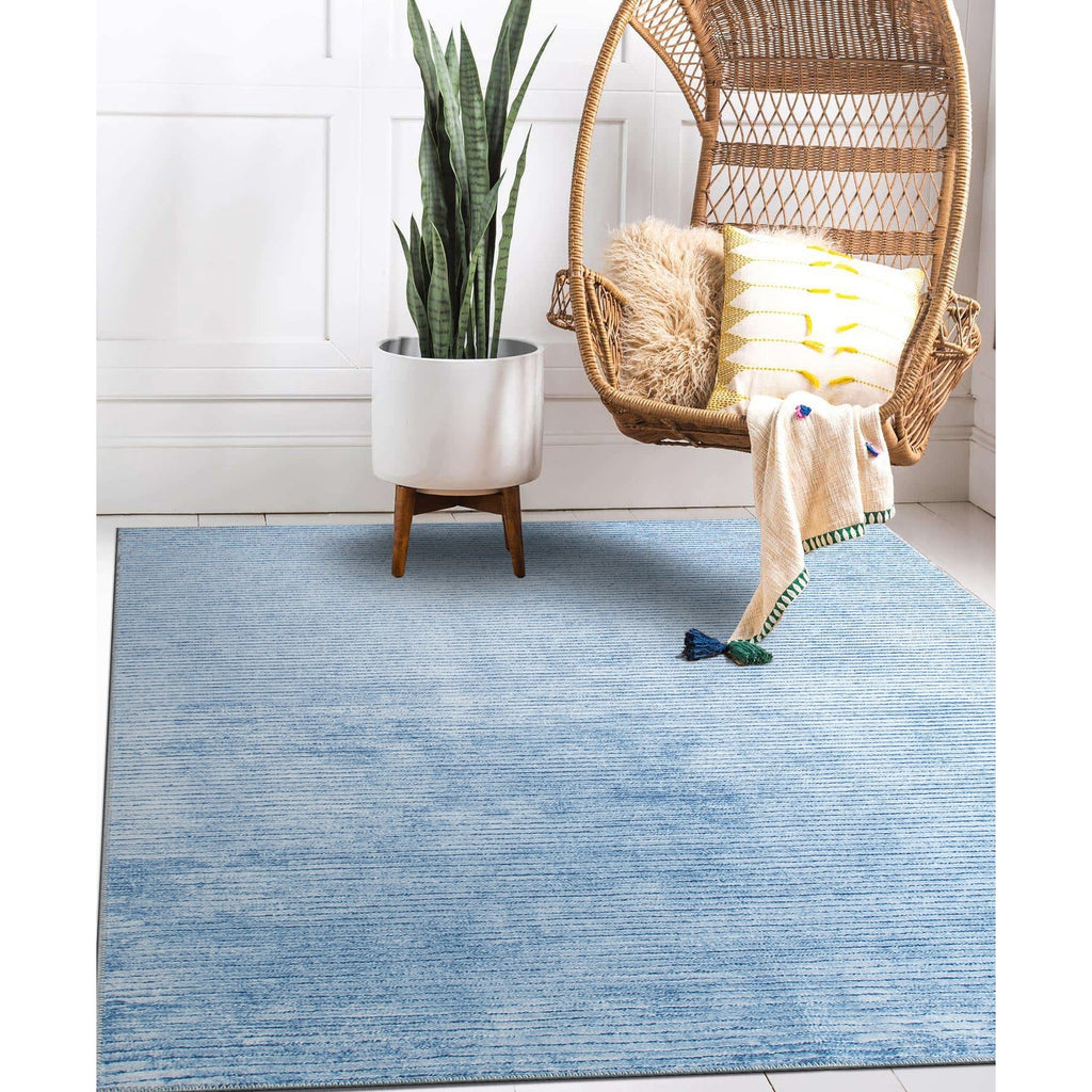 Contemporary Distressed Stripe Machine Washable Area Rug