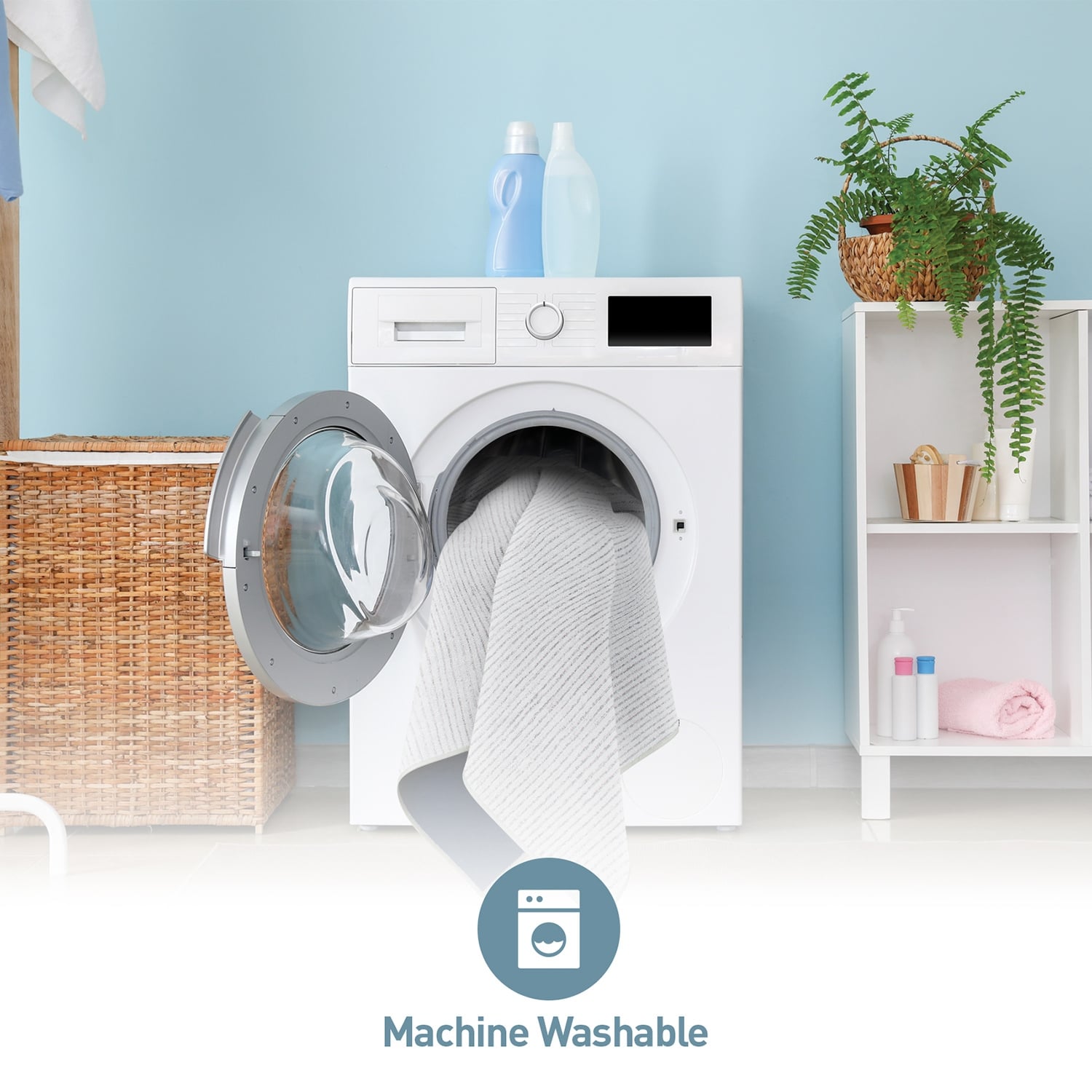 Contemporary Distressed Stripe Machine Washable Area Rug