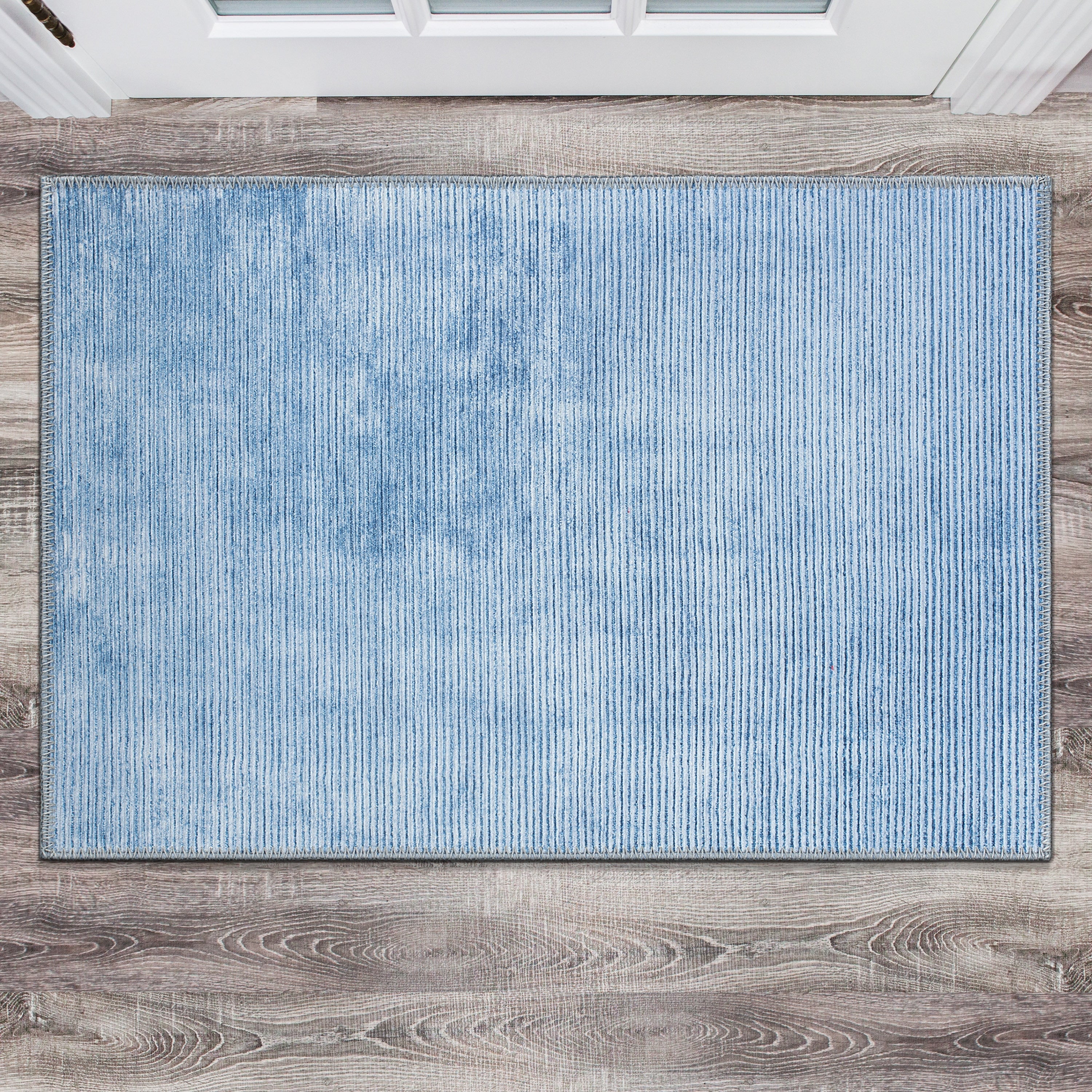 Contemporary Distressed Stripe Machine Washable Area Rug