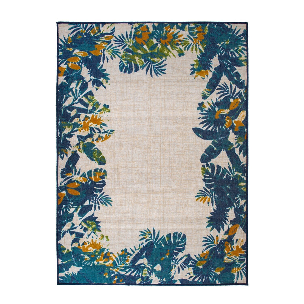 Contemporary Floral Border Indoor/Outdoor Area Rug