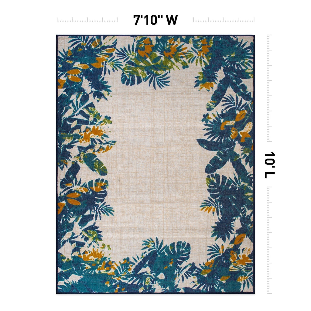 Contemporary Floral Border Indoor/Outdoor Area Rug