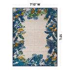 Contemporary Floral Border Indoor/Outdoor Area Rug