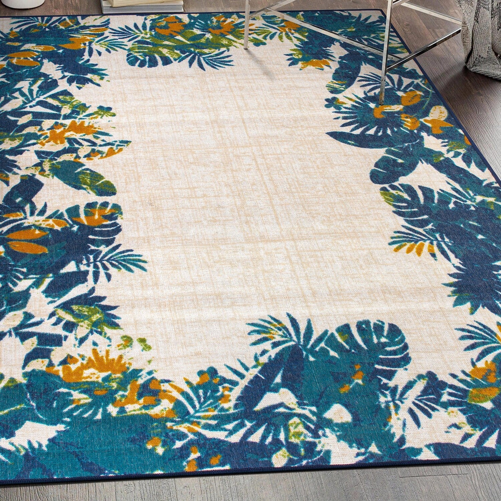 Contemporary Floral Border Indoor/Outdoor Area Rug