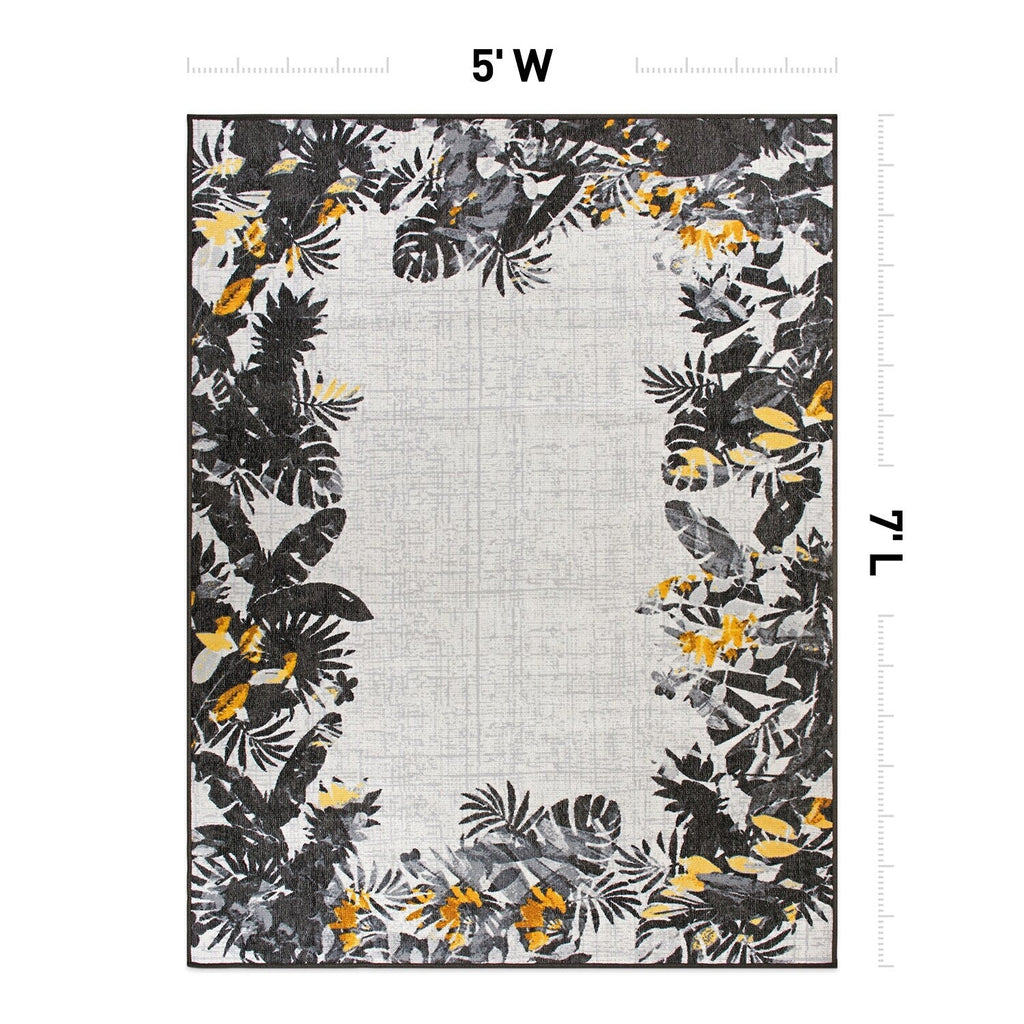 Contemporary Floral Border Indoor/Outdoor Area Rug