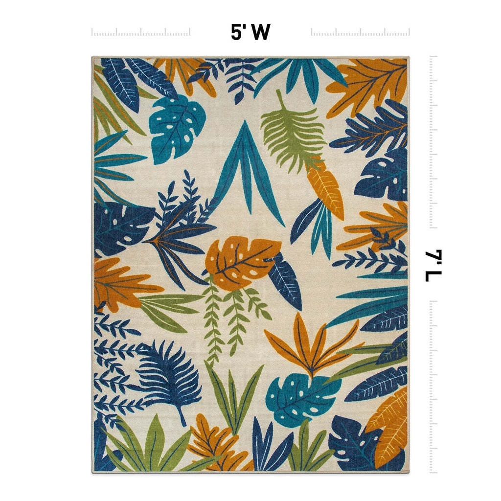 Contemporary Floral Leaves Indoor/Outdoor Area Rug