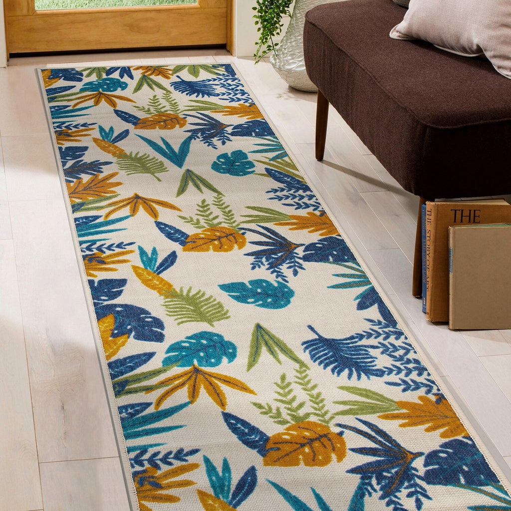 Contemporary Floral Leaves Indoor/Outdoor Area Rug