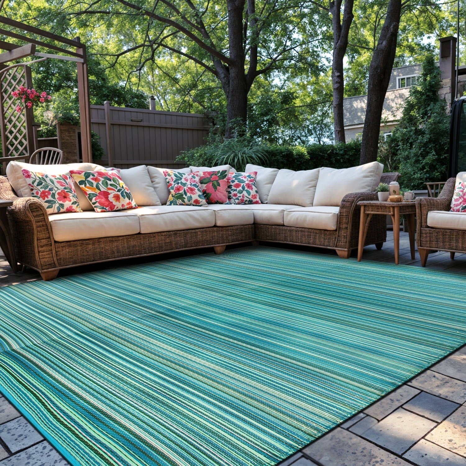 Contemporary Stripe Reversible Plastic Outdoor Rugs