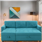 Canapé sectionnel convertible réversible avec lit gigogne, méridienne avec rangement dissimulé et pieds robustes