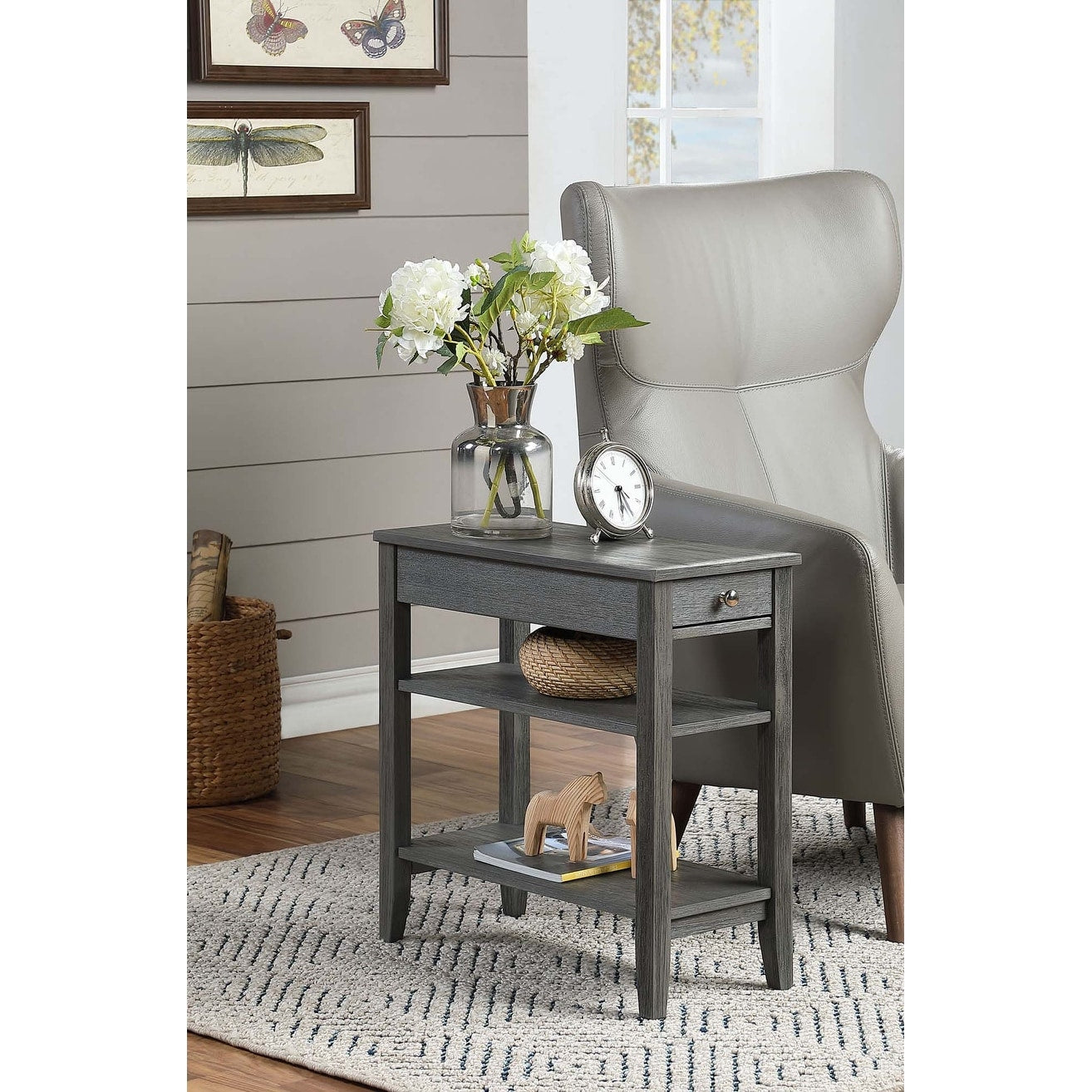 Convenience Concepts American Heritage 1 Drawer Chairside End Table with Shelves